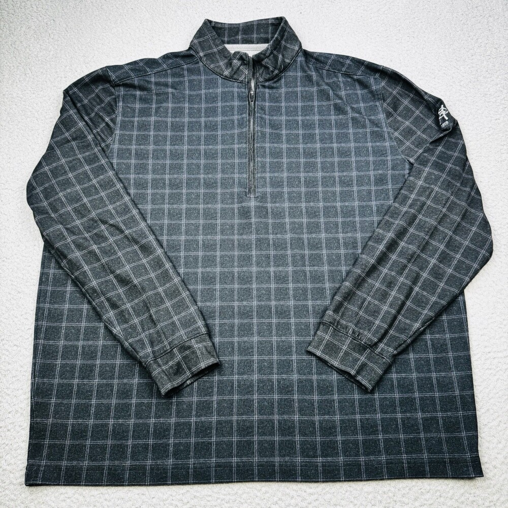 JOHNNIE O Sweater Mens Extra Large Black Plaid Golf Polo Stretch Performance